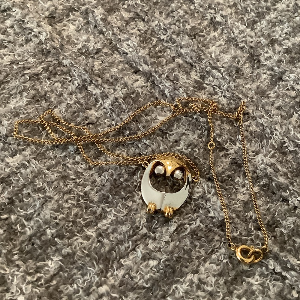 Vintage two-tone Owl Pendant Trifari 17” Necklace